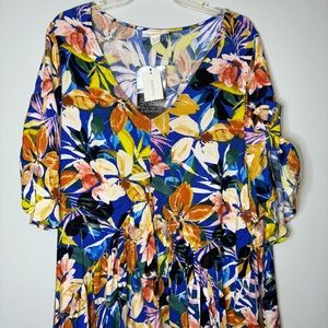 Loralette NWT Floral High Low Adjustable Sleeve Drop Waist Dress Size 22 / 24